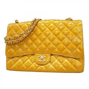 Chanel Shoulder Bag, Large Matelasse, Double Chain, Patent Leather, Yellow, W...